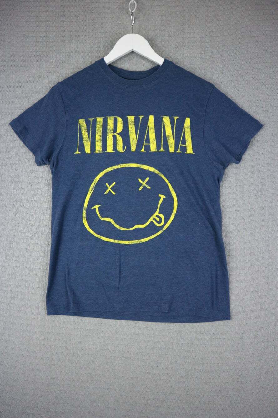 Nirvana Smiley Face Graphic Tee Navy Blue Mens Small